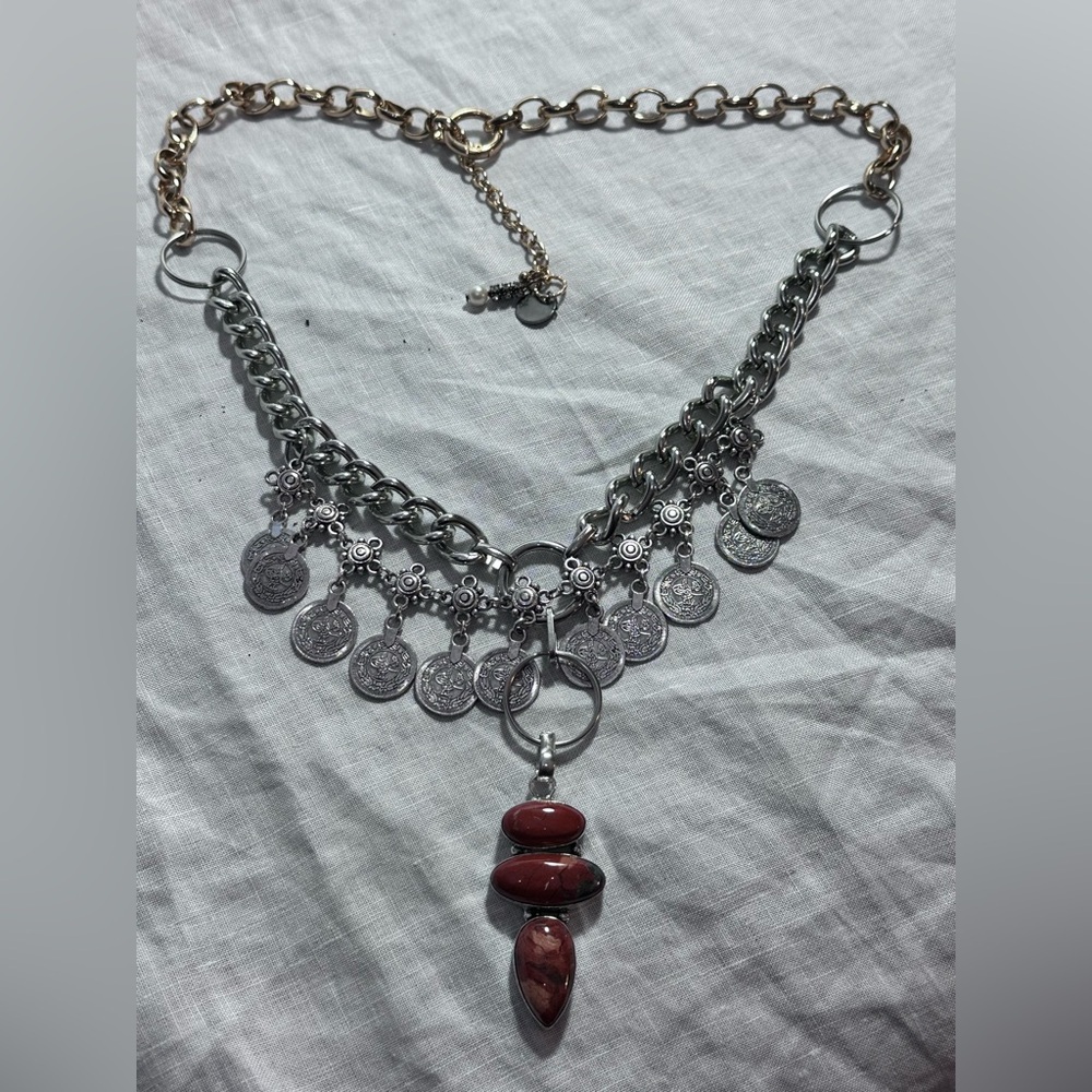 Artisan Handcrafted RED BRECCIATED JASPER Pendant Necklace Coins Up Cycled OOAK - Picture 16 of 16
